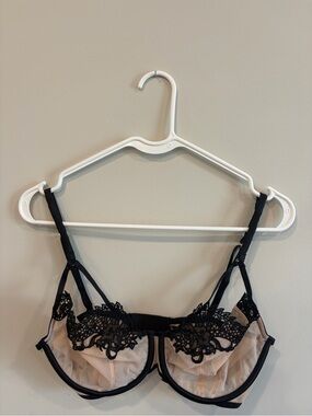 RARE Sheer Embroidered Lace Underwire Bra - Black & Nude